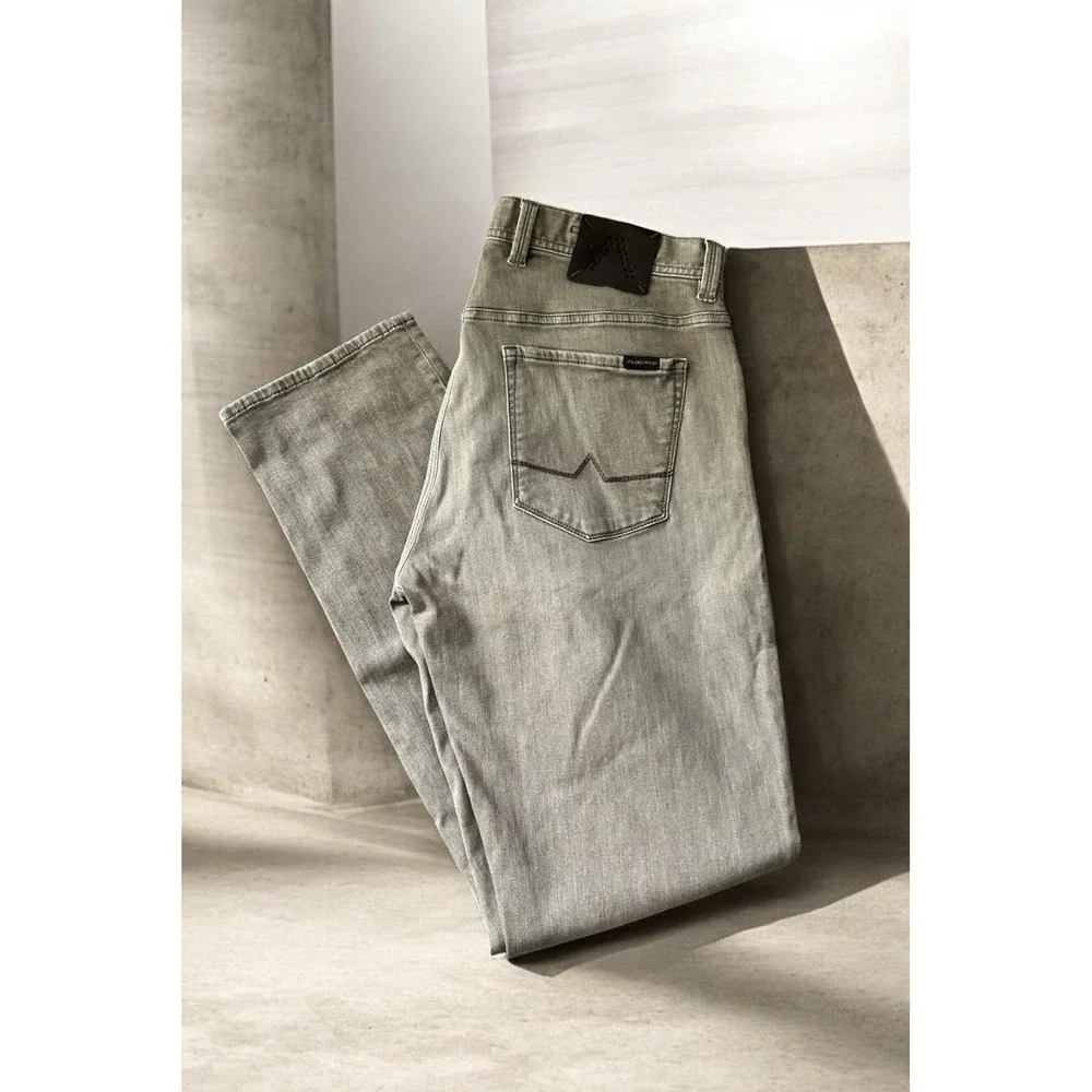 Alberto Modern Fit Brown Stretch Jeans Men 34x34 Luxury Designer Denim